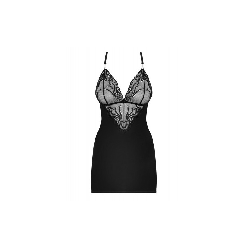 Κομψό Μαύρο Νυχτικό με Στρίνγκ Obsessive