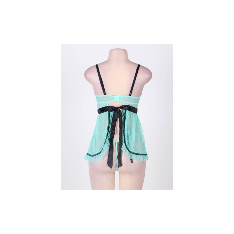 Plus Size Polka Dot Babydoll with String Green