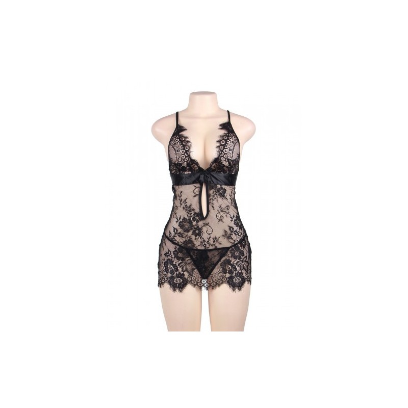 Please Me Black Babydoll with String