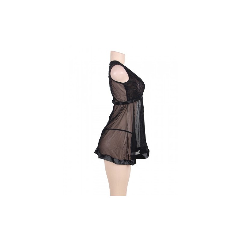 Flared Mesh Babydoll Set Black