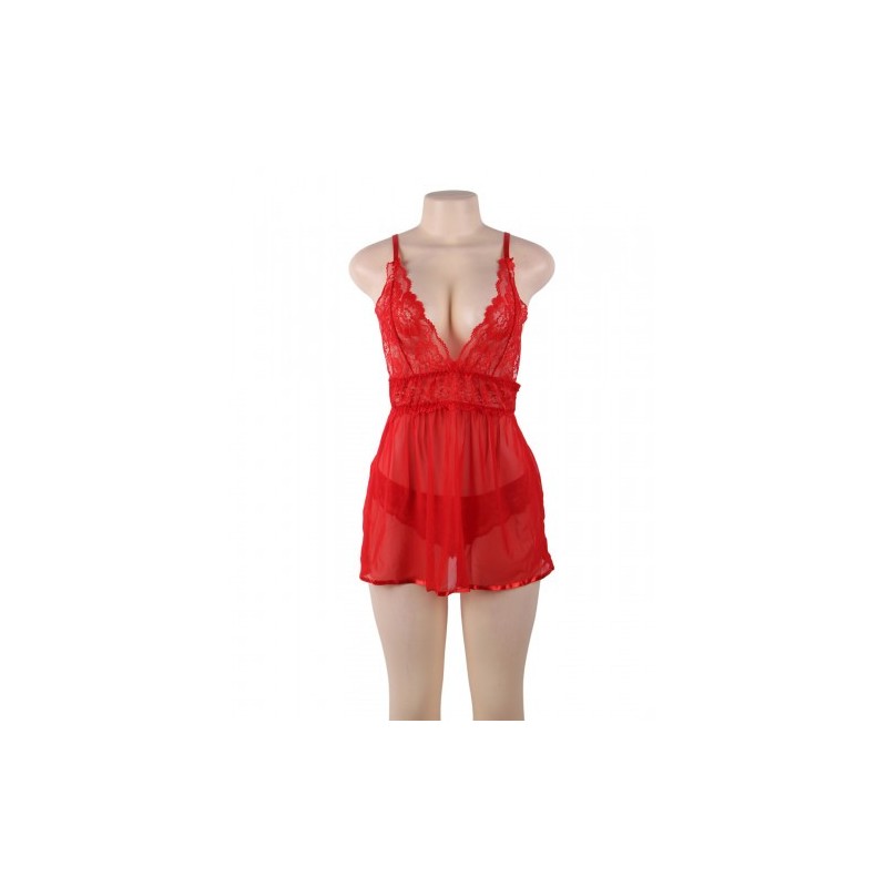 Love Me Mesh Chemise with Lace String Red