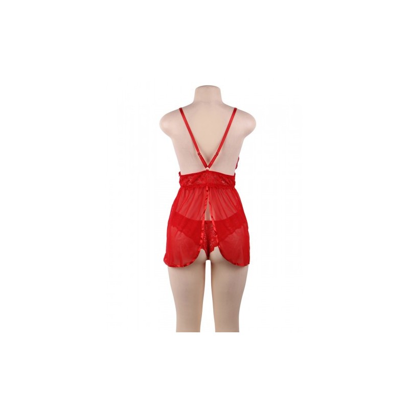 Love Me Mesh Chemise with Lace String Red