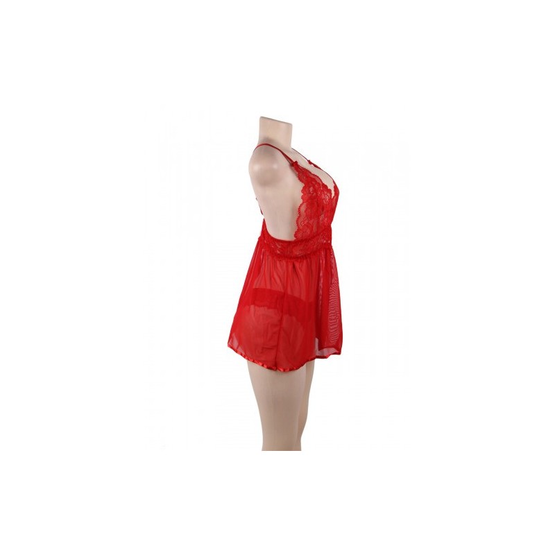 Love Me Mesh Chemise with Lace String Red