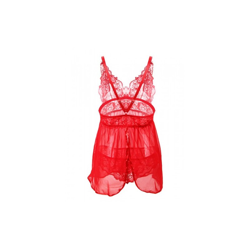 Love Me Mesh Chemise with Lace String Red