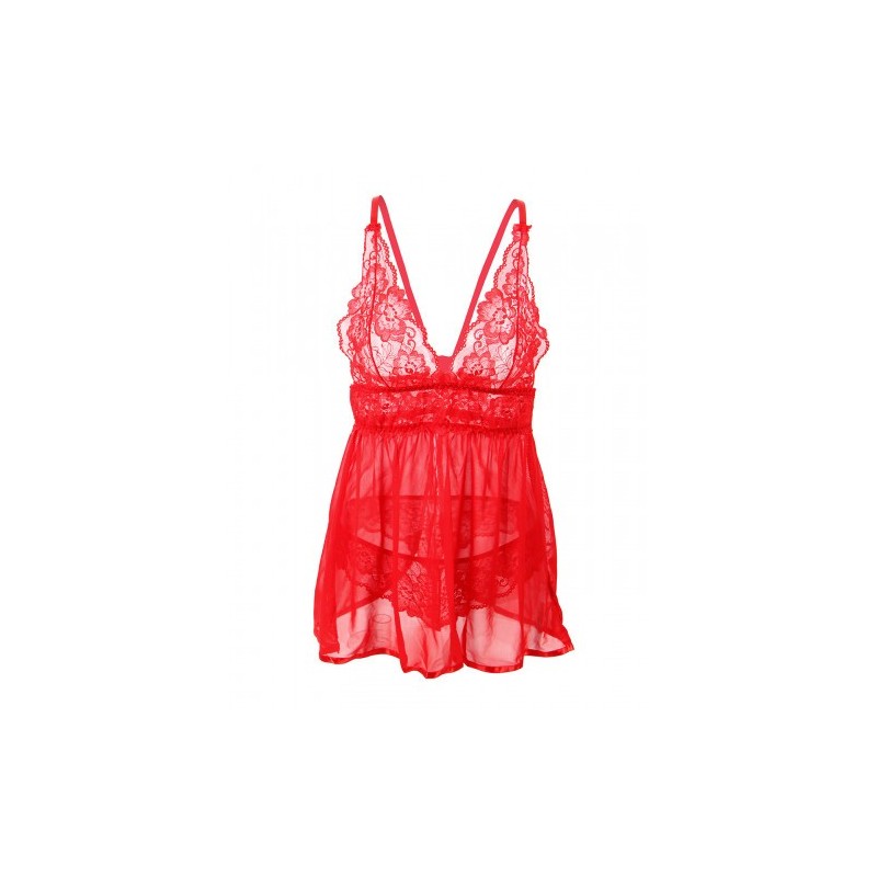 Love Me Mesh Chemise with Lace String Red