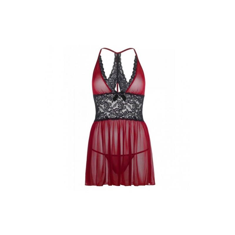 Red Sheer Halter Babydoll and String Set