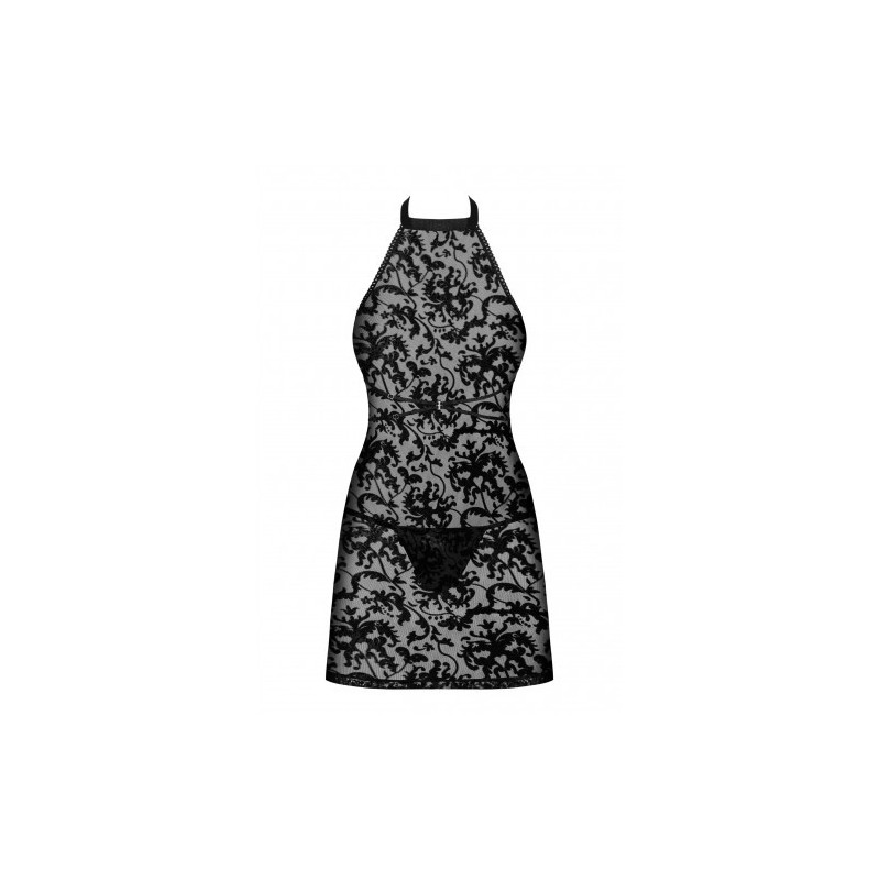 Μαύρο Ημιδιάφανο Νυχτικό με Στρίνγκ Obsessive Softily