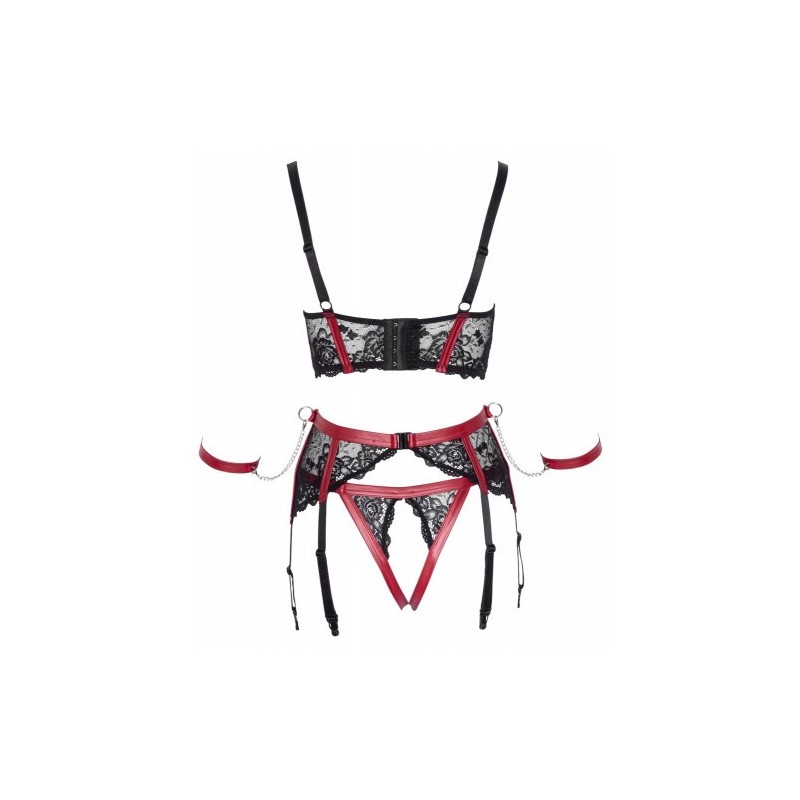 Εξώστηθο Δαντελωτό Σετ Εσωρούχων Μαύρο &amp Κόκκινο Cottelli