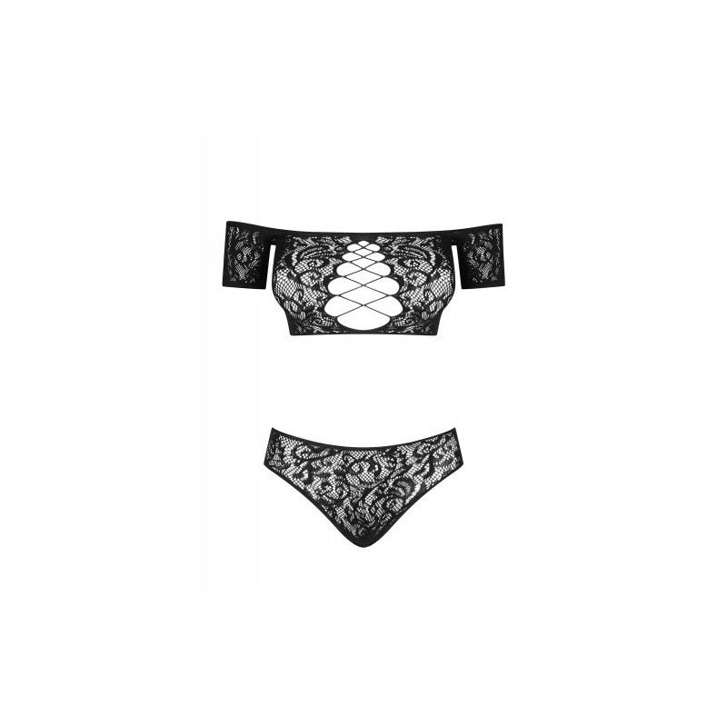 Μαύρο Δαντελωτό Σετ Εσωρούχων με Ανοίγματα Obsessive Inessita