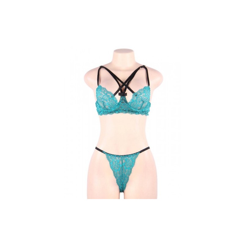 Turquoise Lace Strappy Bra set