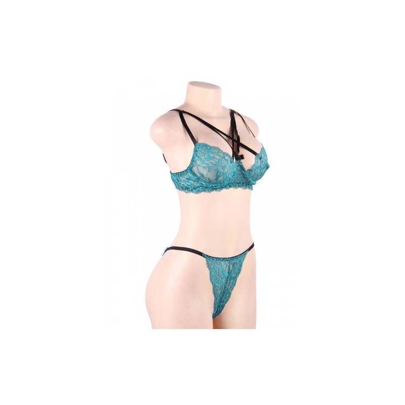 Turquoise Lace Strappy Bra set