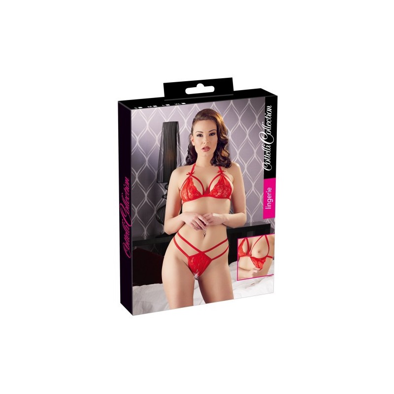 Floral Lace Peekaboo Bra with String Red