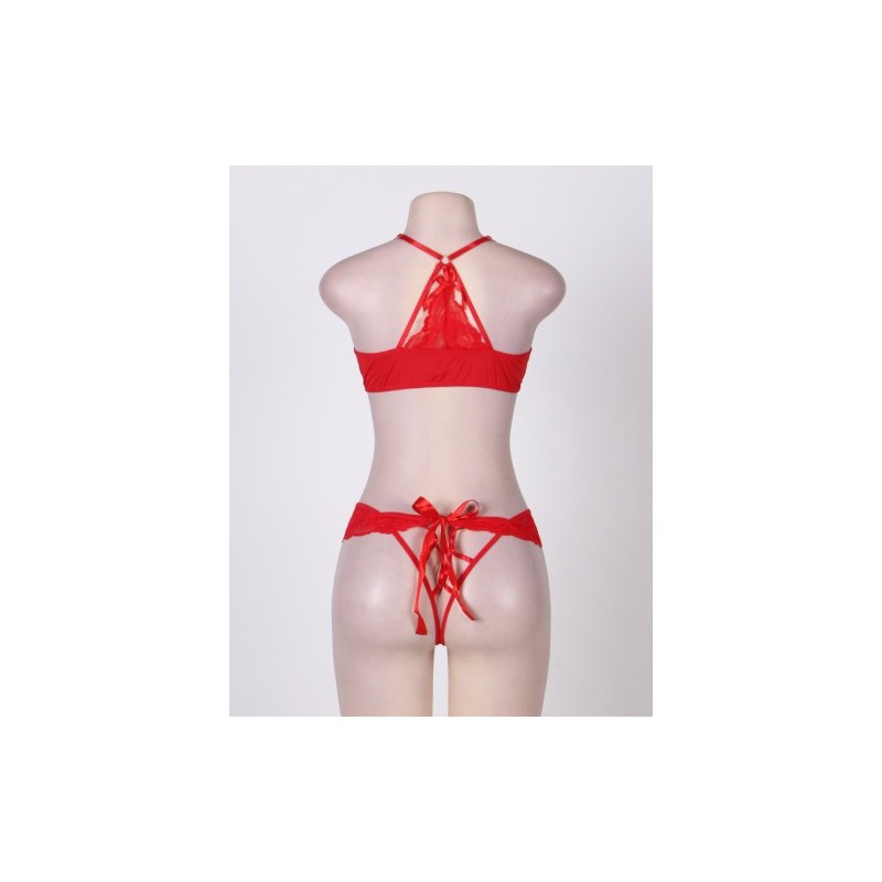 Red Lace Bra Set with Eye Mask