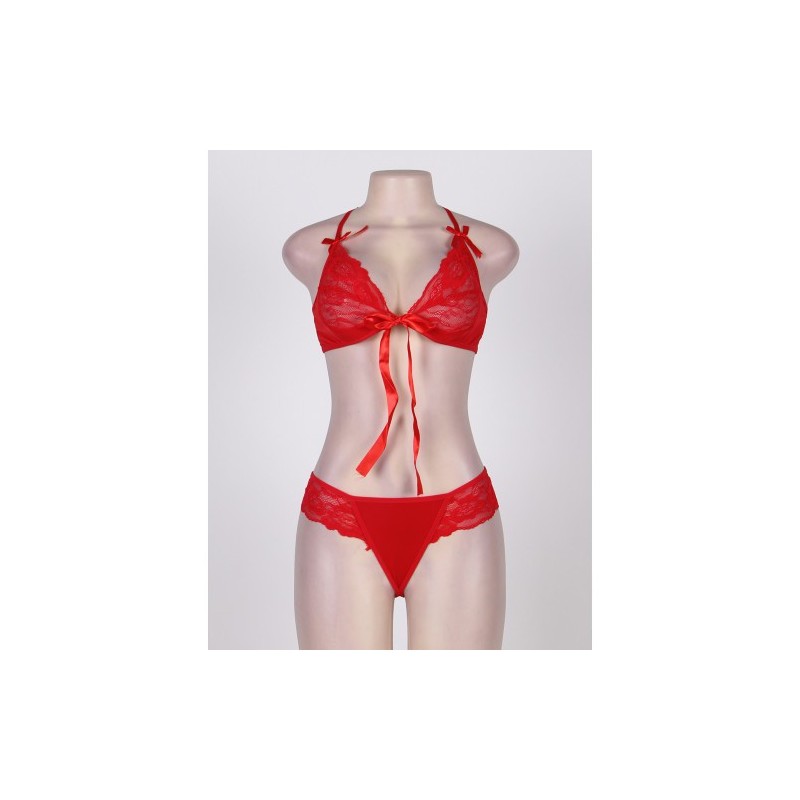 Red Lace Bra Set with Eye Mask