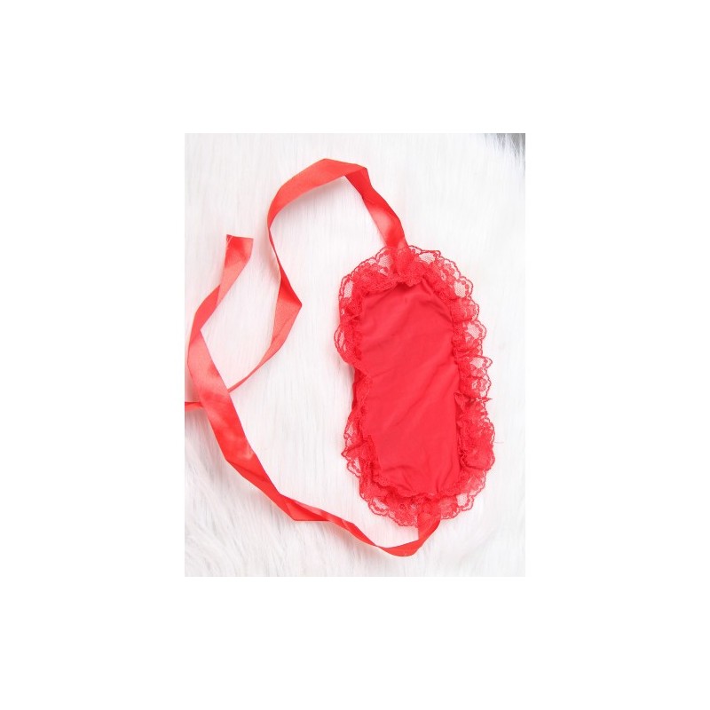 Red Lace Bra Set with Eye Mask