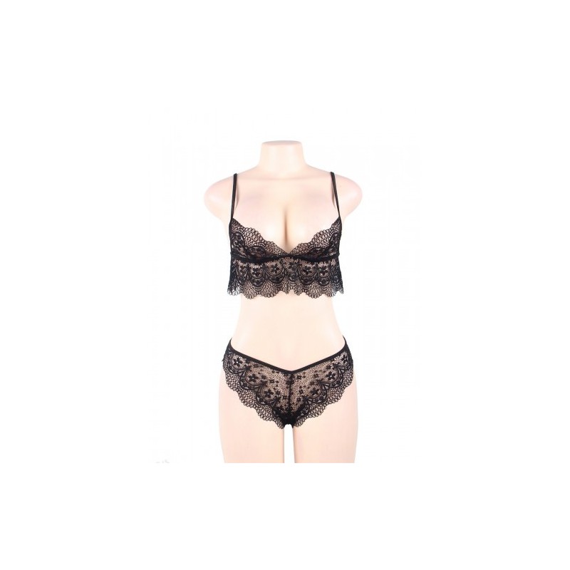 Plus Size Coquette Bralette Lingerie Set Black