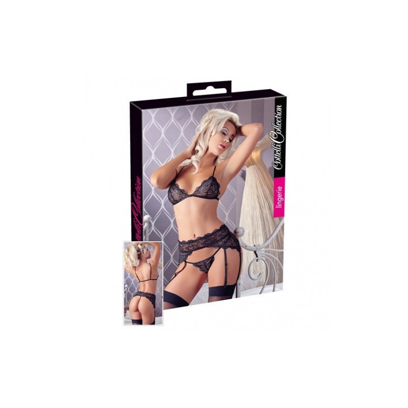 Black Lace Bra Set With Garter Belt