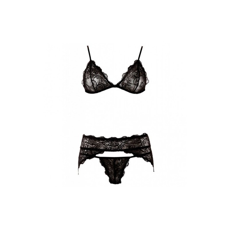 Black Lace Bra Set With Garter Belt