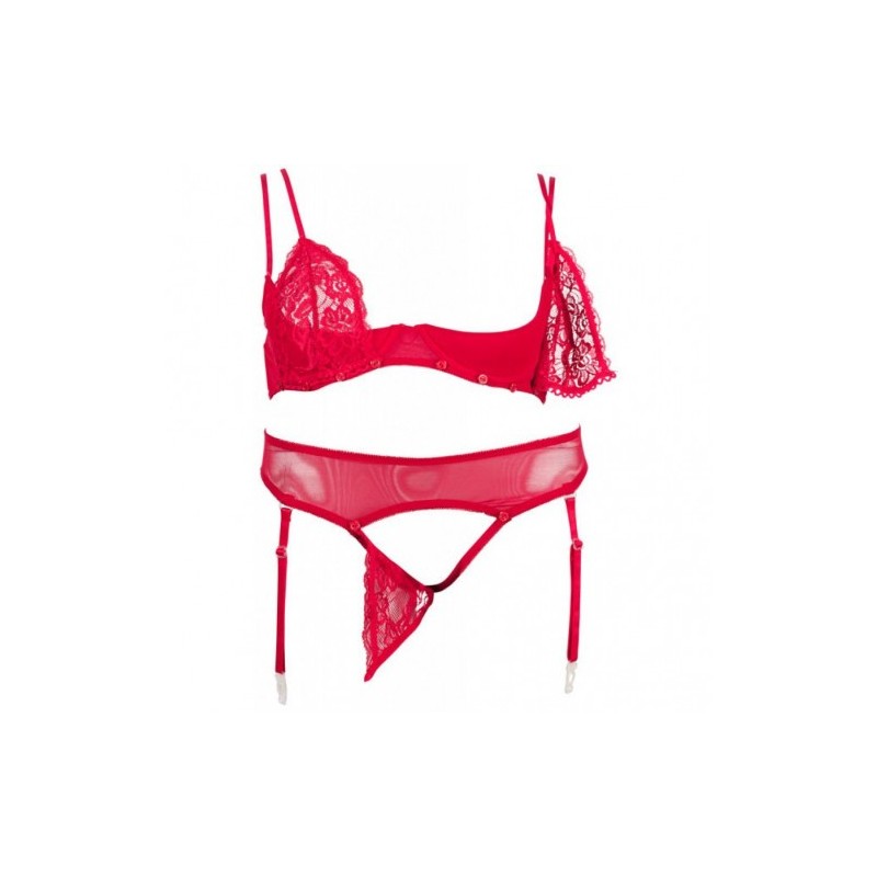 Red Bra Set with Detachable Lace Cups