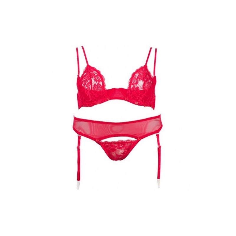 Red Bra Set with Detachable Lace Cups