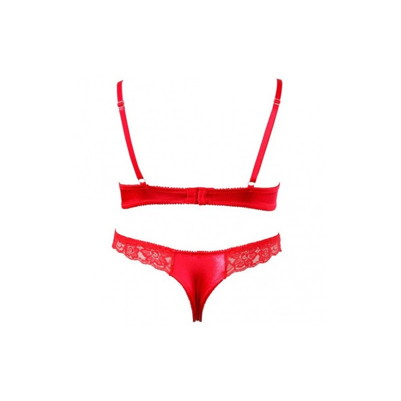 Erotic Satin Lace Red Bra Set