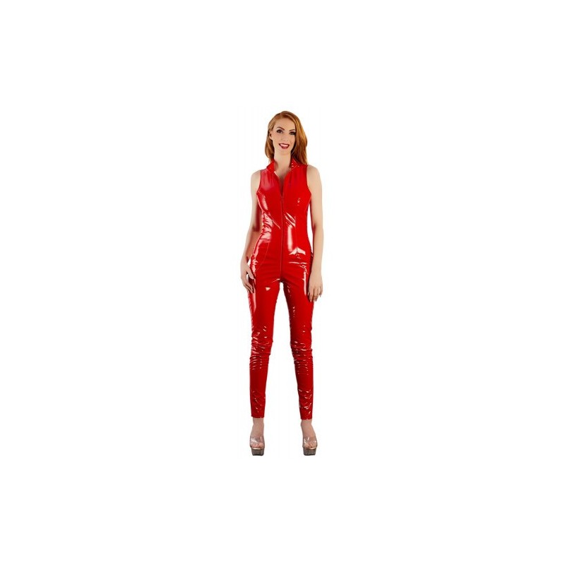 Provocative Red Vinyl Jumpsuit