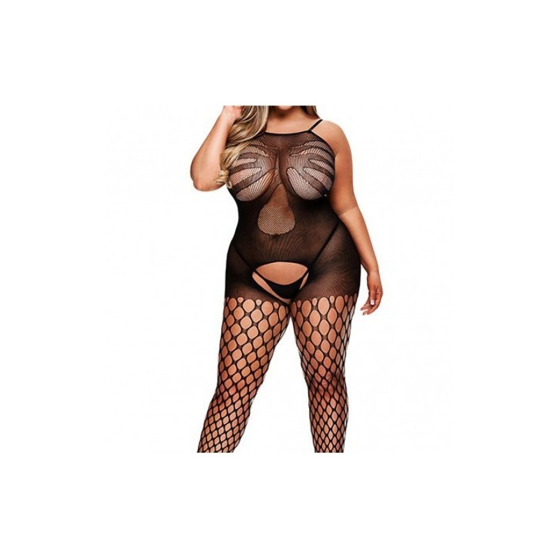 Plus Size Crotchless Jacquard Bodystocking