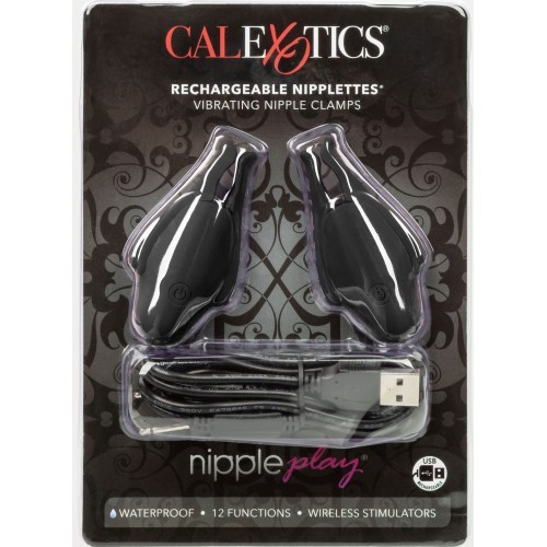 Μαύροι Επαναφορτιζόμενοι Σφικτήρες Θηλών με Δόνηση CalExotics