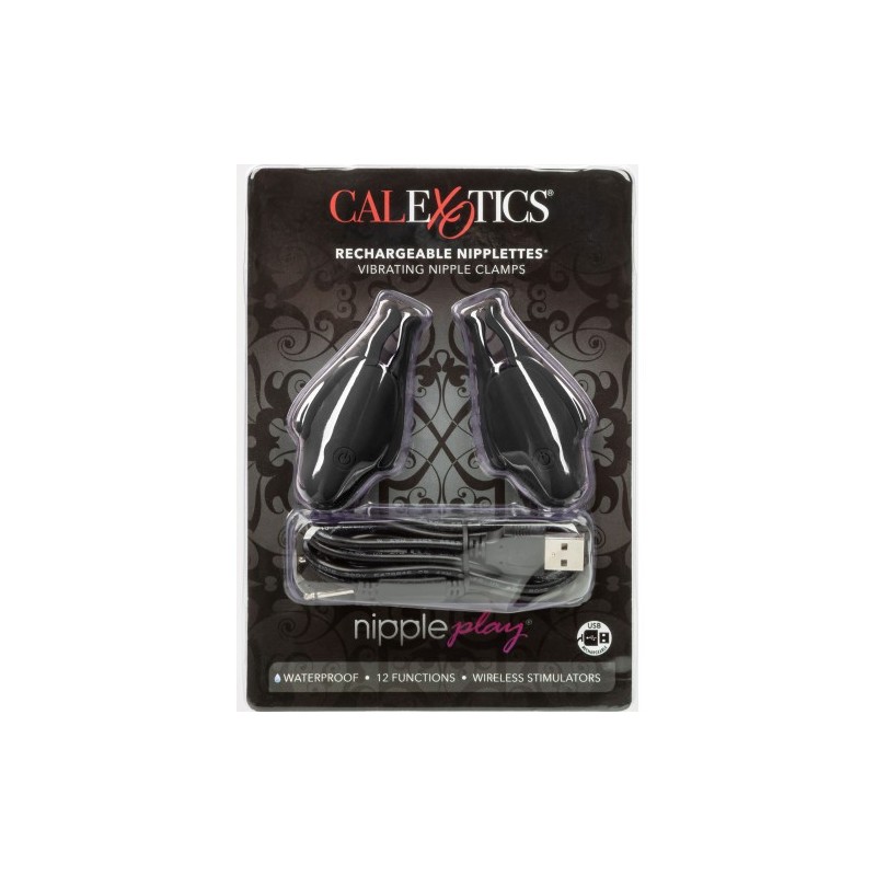 Μαύροι Επαναφορτιζόμενοι Σφικτήρες Θηλών με Δόνηση CalExotics