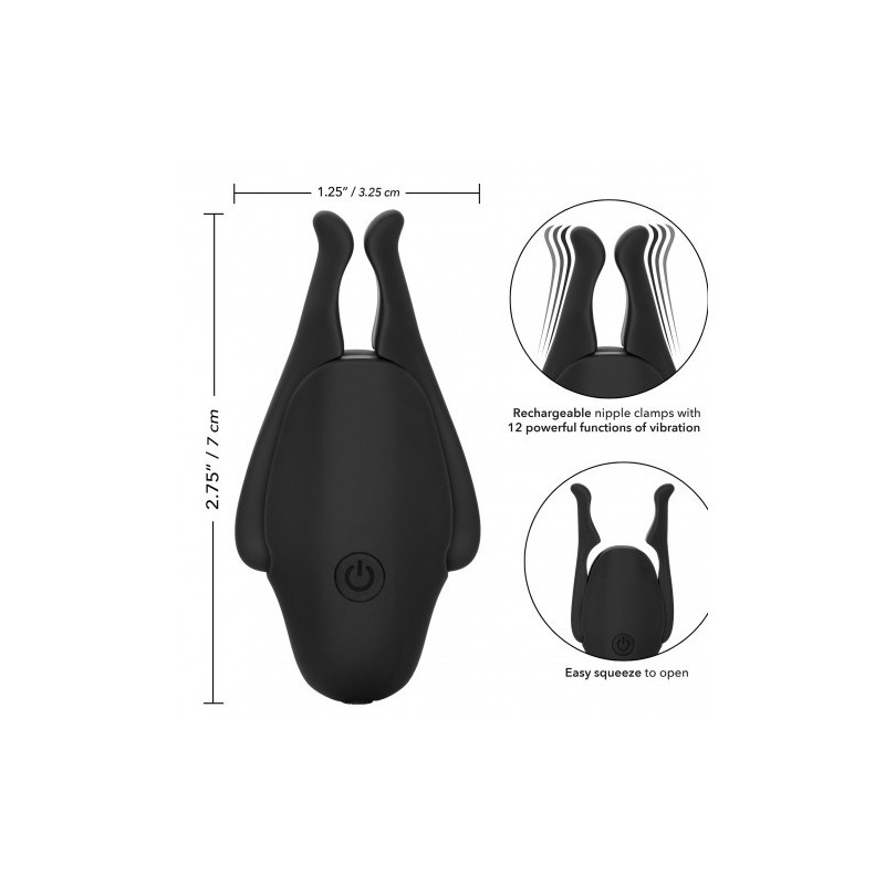 Μαύροι Επαναφορτιζόμενοι Σφικτήρες Θηλών με Δόνηση CalExotics