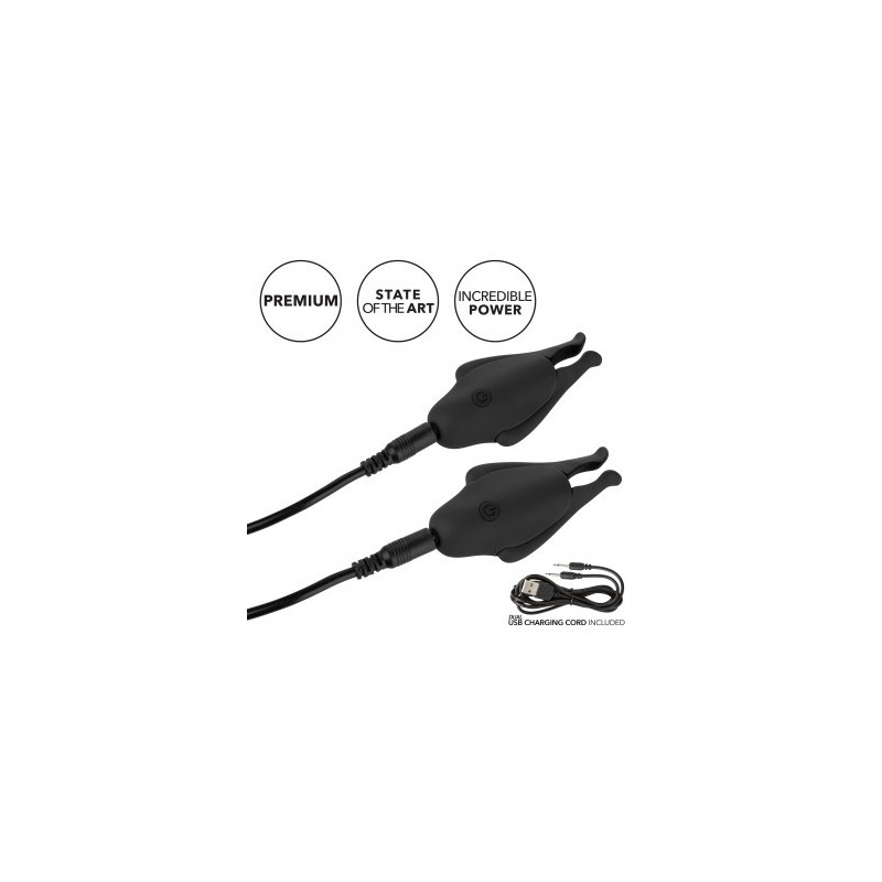 Μαύροι Επαναφορτιζόμενοι Σφικτήρες Θηλών με Δόνηση CalExotics