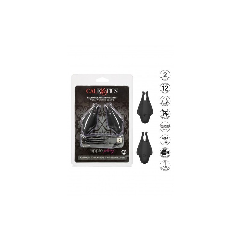 Μαύροι Επαναφορτιζόμενοι Σφικτήρες Θηλών με Δόνηση CalExotics