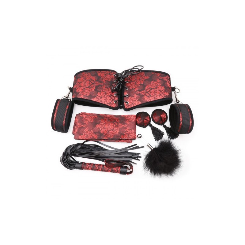 Six Piece Red Satin Bondage Set for Women