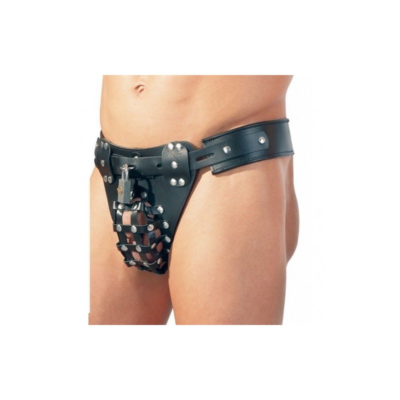 Δερμάτινη ζώνη περιορισμού πέους και όρχεων M-XL