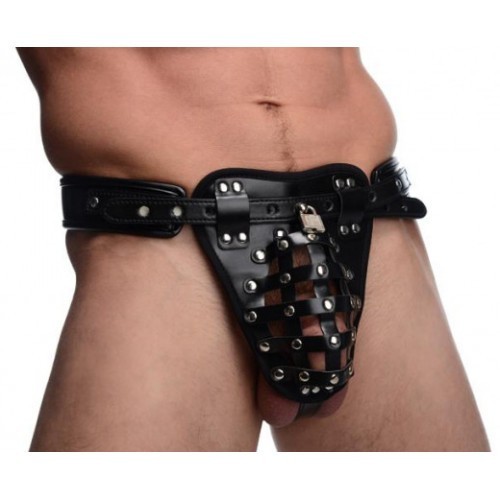 Δερμάτινη ζώνη περιορισμού πέους και όρχεων M-XL