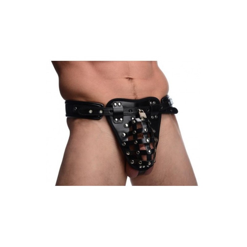 Δερμάτινη ζώνη περιορισμού πέους και όρχεων M-XL