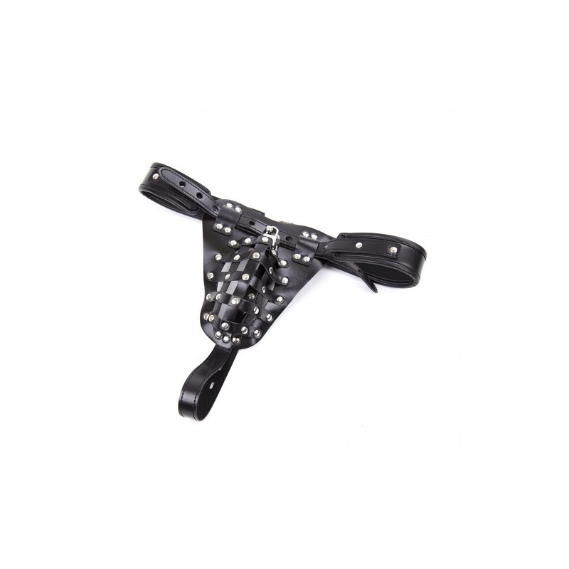 Δερμάτινη ζώνη περιορισμού πέους και όρχεων M-XL