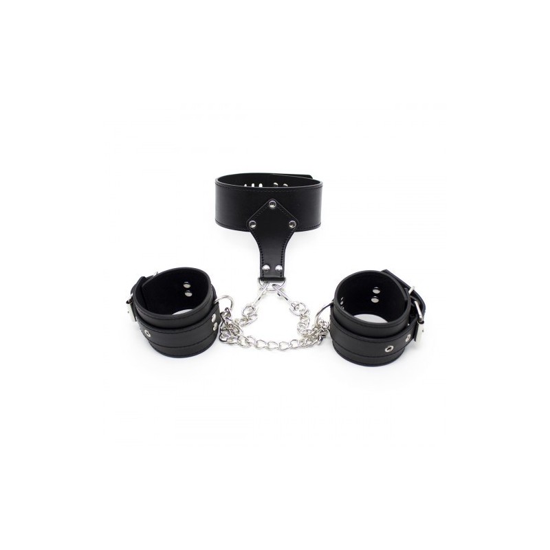 BDSM Κιτ αλυσιδωμένα δερμάτινα δεσμά χεριών και λαιμού