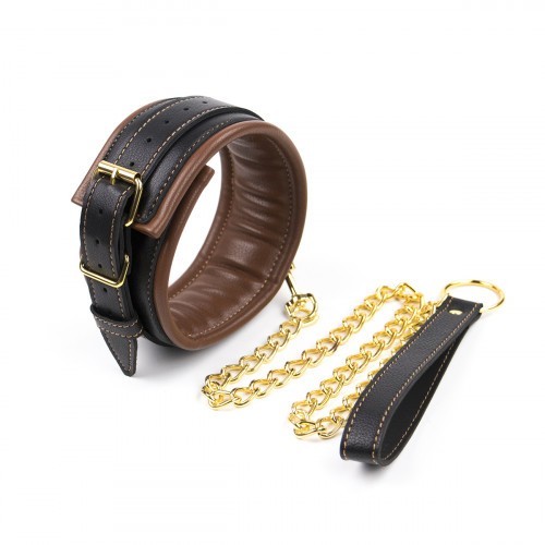 Καφέ Μαύρο Κολάρο λαιμού με αποσπώμενο χρυσή αλυσίδα λουρί