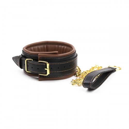 Καφέ Μαύρο Κολάρο λαιμού με αποσπώμενο χρυσή αλυσίδα λουρί