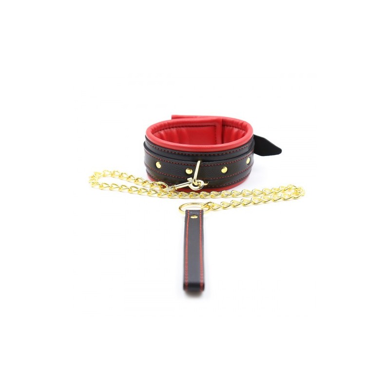 Collar Leash with Cuffs chained Nipple Clamps Red Black