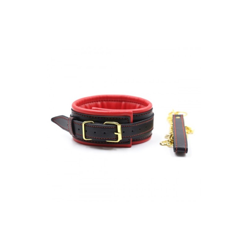 Collar Leash with Cuffs chained Nipple Clamps Red Black