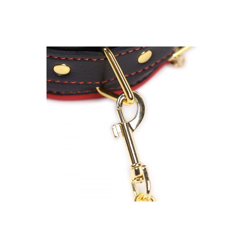 Collar Leash with Cuffs chained Nipple Clamps Red Black