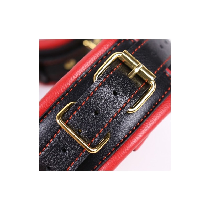 Collar Leash with Cuffs chained Nipple Clamps Red Black