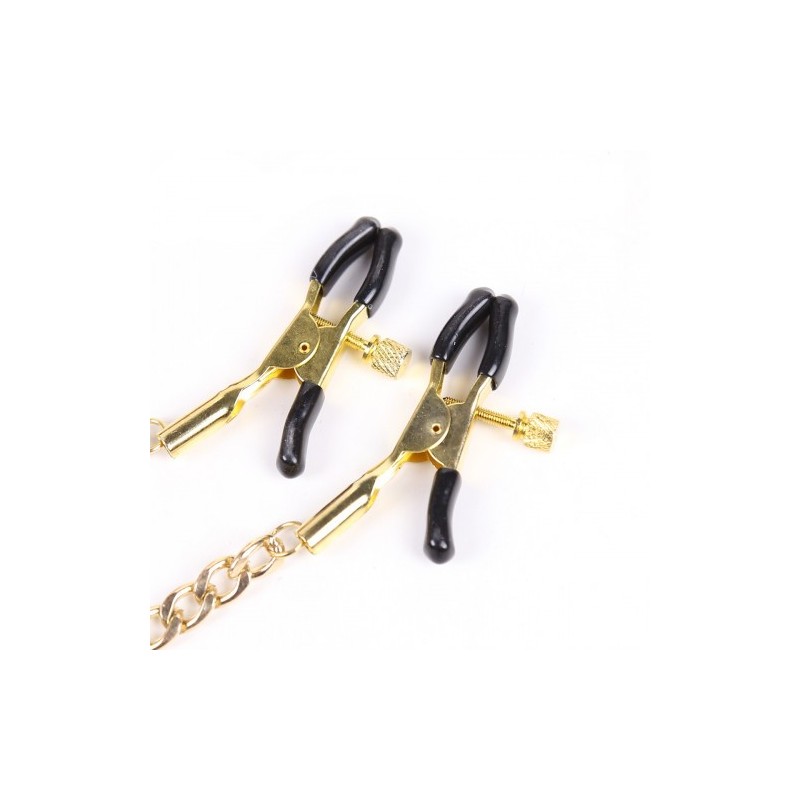 Collar Leash with Cuffs chained Nipple Clamps Red Black