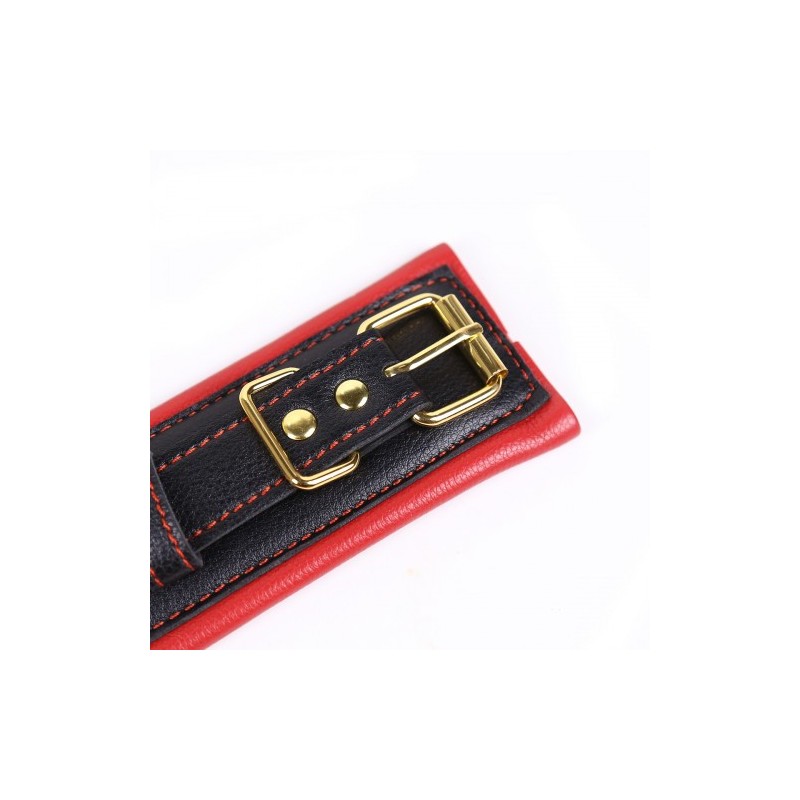 Collar Leash with Cuffs chained Nipple Clamps Red Black