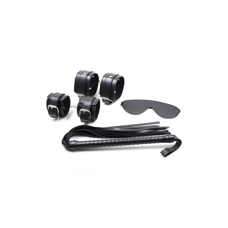 Στιβαρό Μαύρο δερμάτινο σετ 4 ερωτικών φετιχ αξεσουάρ Naughty Toys