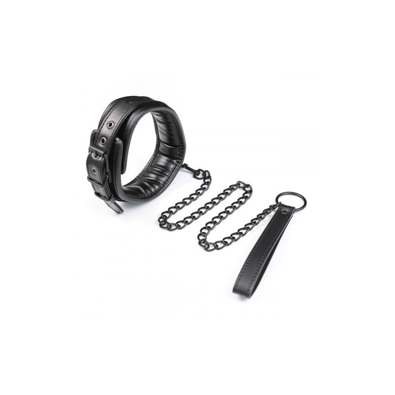 Μαύρο Κολάρο λαιμού με αποσπώμενο μαύρο μεταλλικό λουρί Naughty Toys