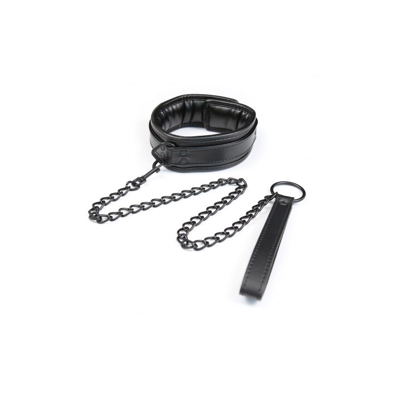 Μαύρο Κολάρο λαιμού με αποσπώμενο μαύρο μεταλλικό λουρί Naughty Toys