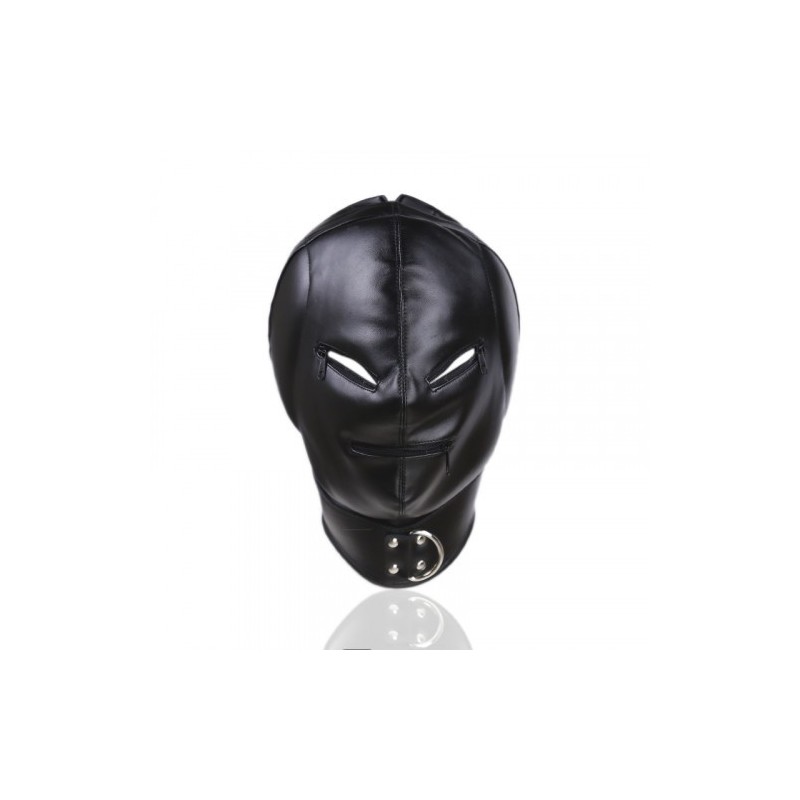 Bdsm Leather Hood with Sponge Earmuffs and mouth eyes zippers